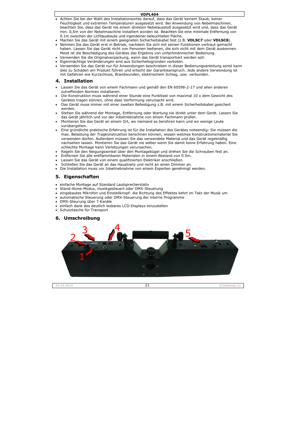 Velleman VDPL404 User Manual | Page 21 / 26