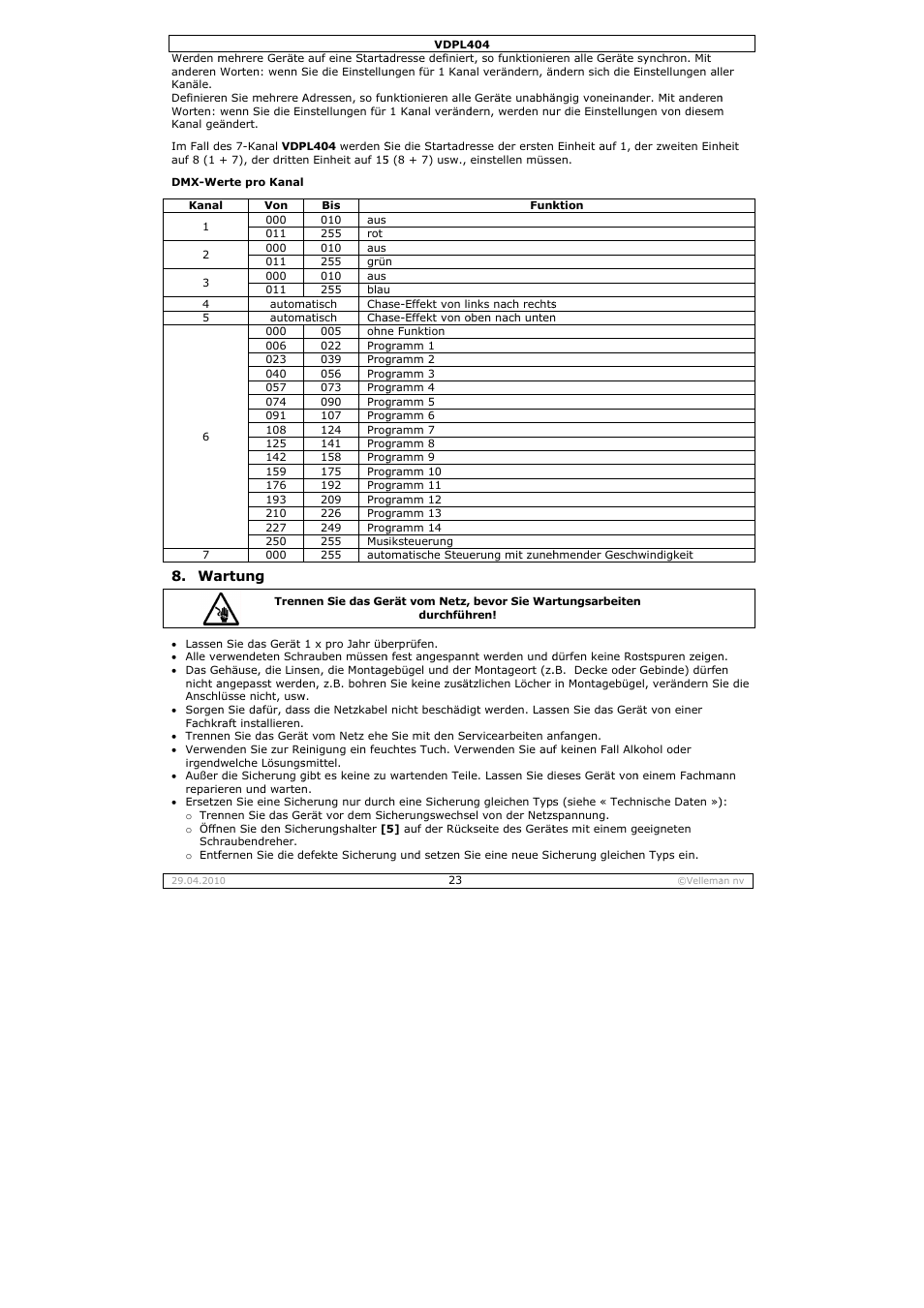 Velleman VDPL404 User Manual | Page 23 / 26