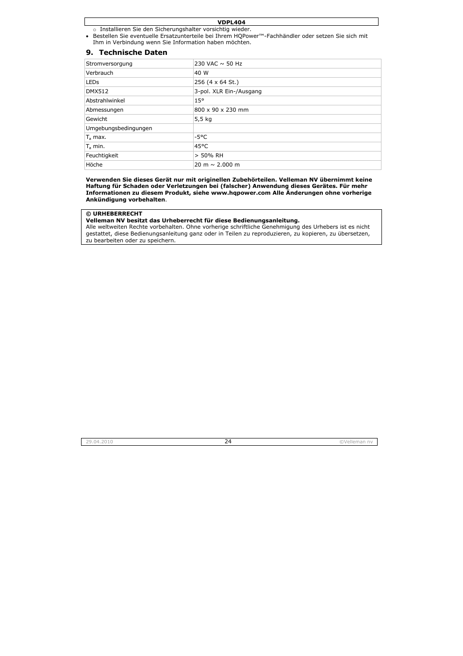 Velleman VDPL404 User Manual | Page 24 / 26