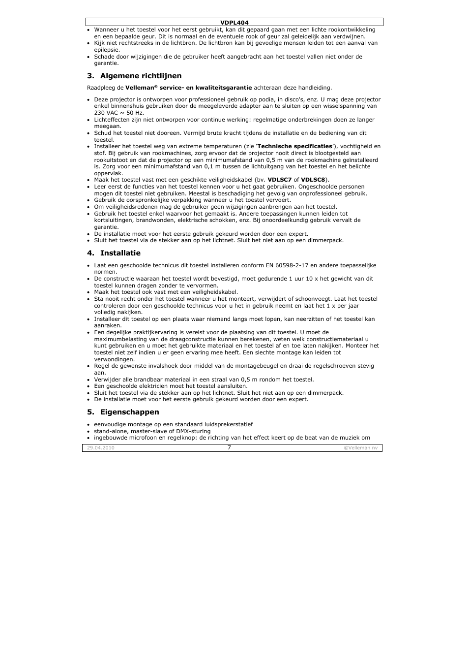 Velleman VDPL404 User Manual | Page 7 / 26