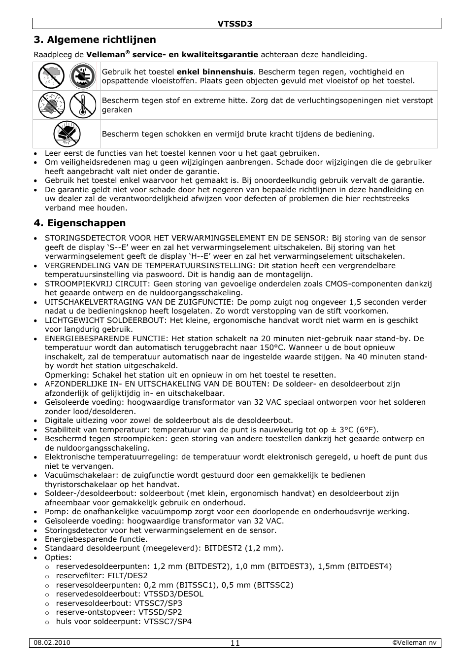 Algeme, Eigensc, Ene richt | Chappen, Lijnen | Velleman VTSSD3 User Manual | Page 11 / 51