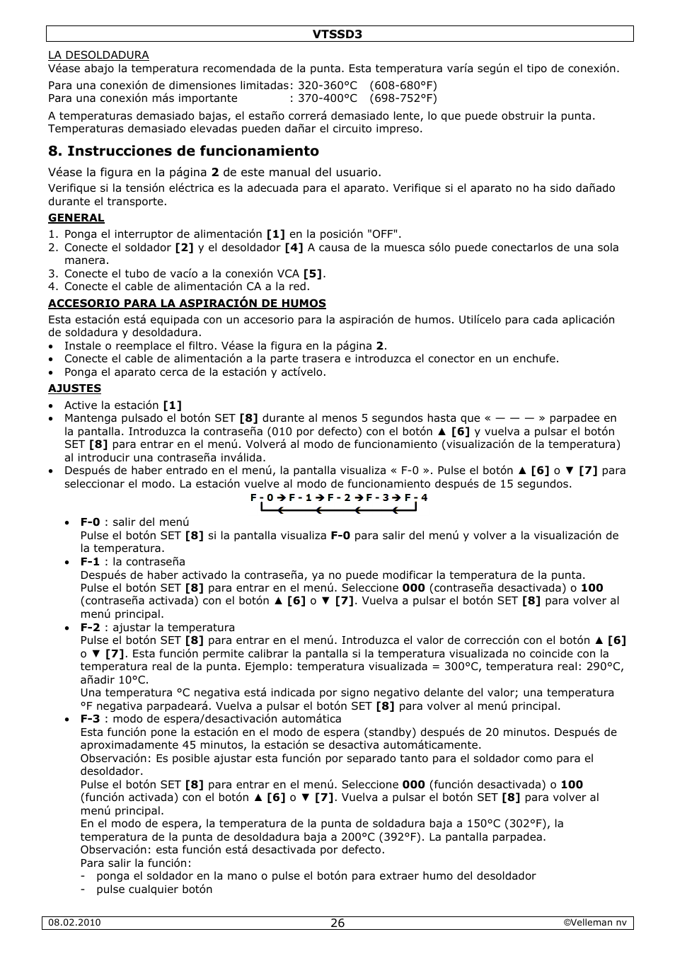 Instrucciones de funcionamiento | Velleman VTSSD3 User Manual | Page 26 / 51