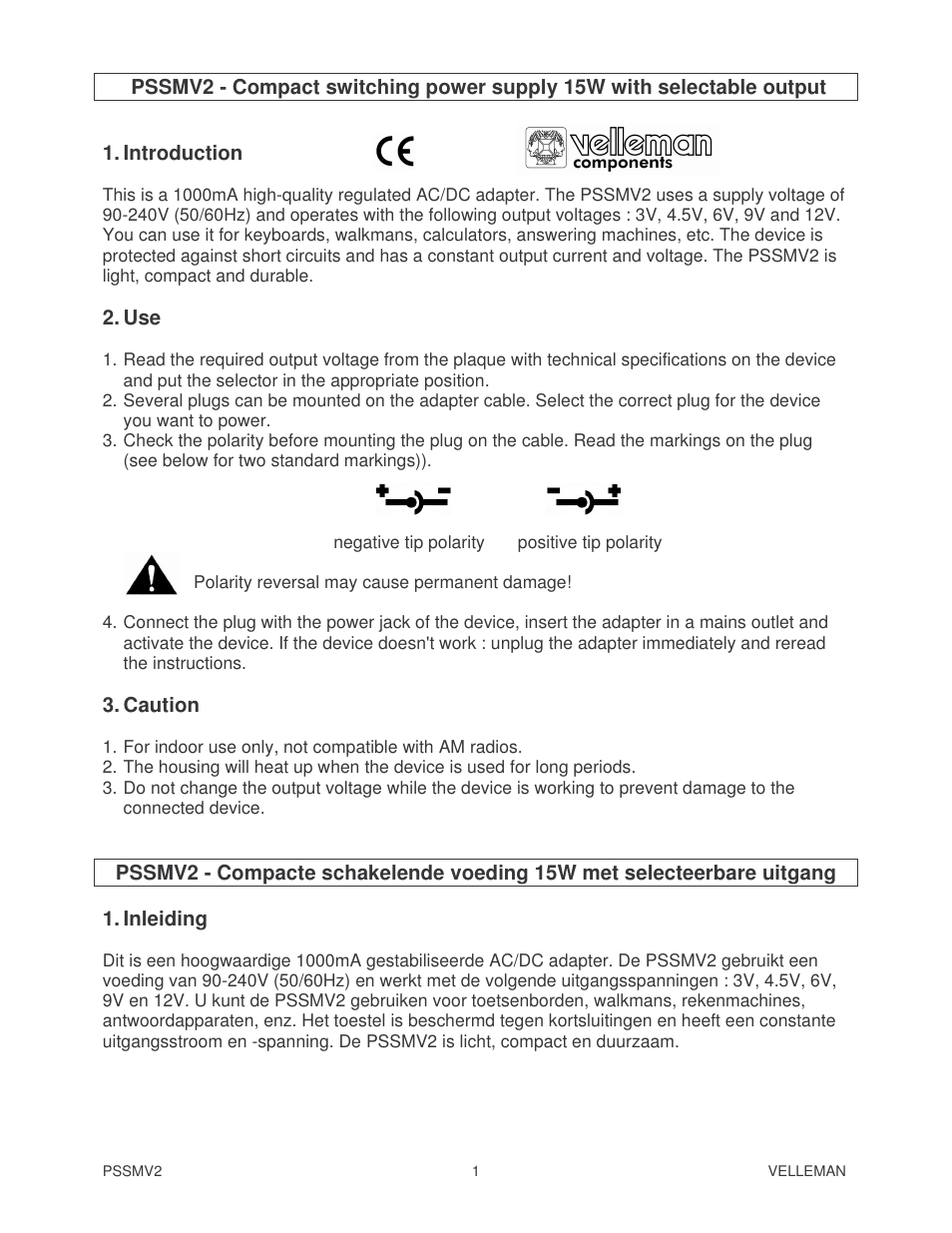 Velleman PSSMV2 User Manual | 4 pages