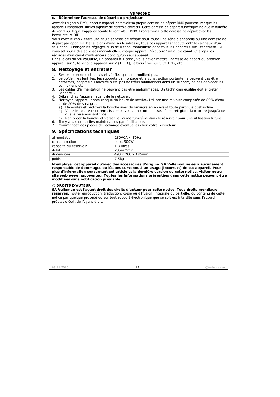 Velleman VDP900HZ User Manual | Page 11 / 19