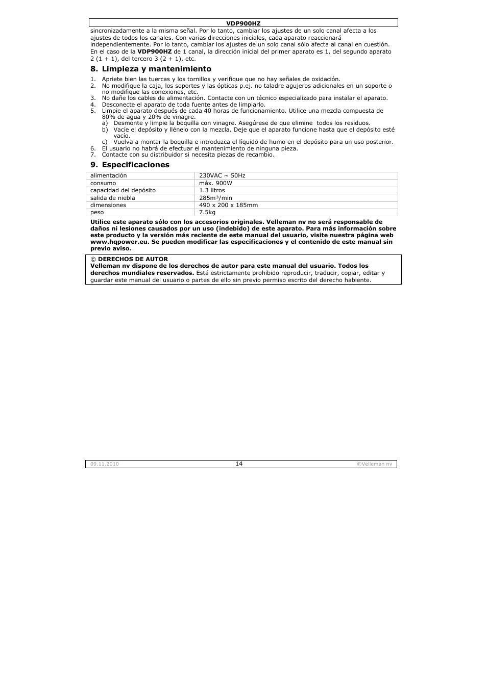 Velleman VDP900HZ User Manual | Page 14 / 19