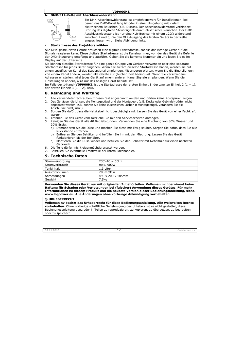 Velleman VDP900HZ User Manual | Page 17 / 19