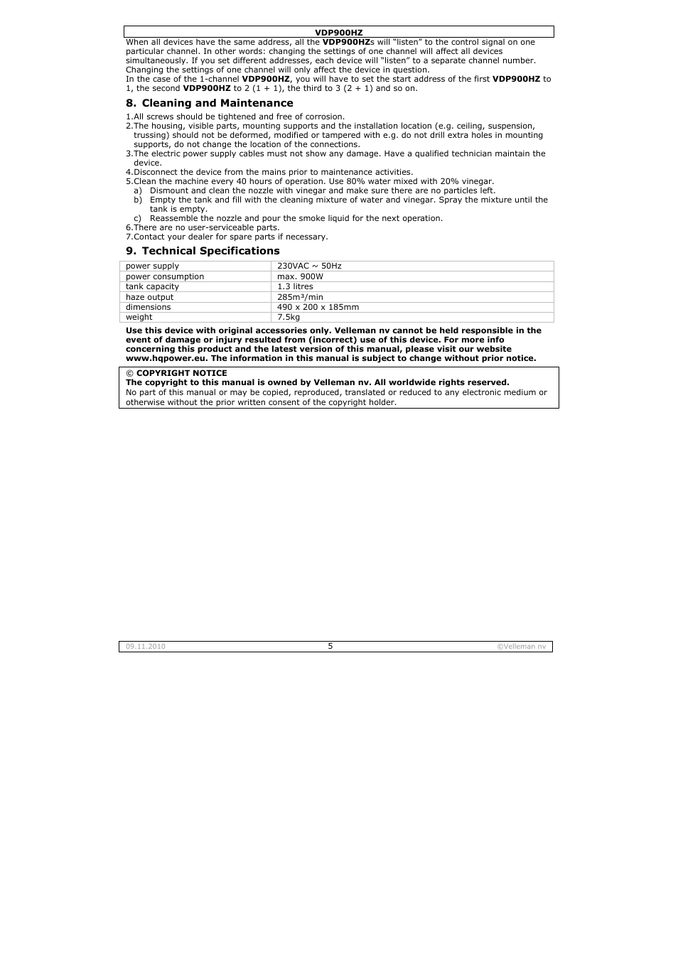 Velleman VDP900HZ User Manual | Page 5 / 19