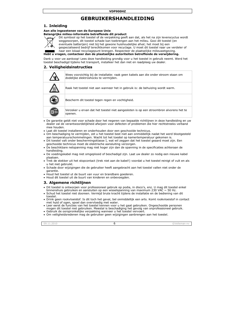 Gebru, Uikersha, Andleid | Ding | Velleman VDP900HZ User Manual | Page 6 / 19