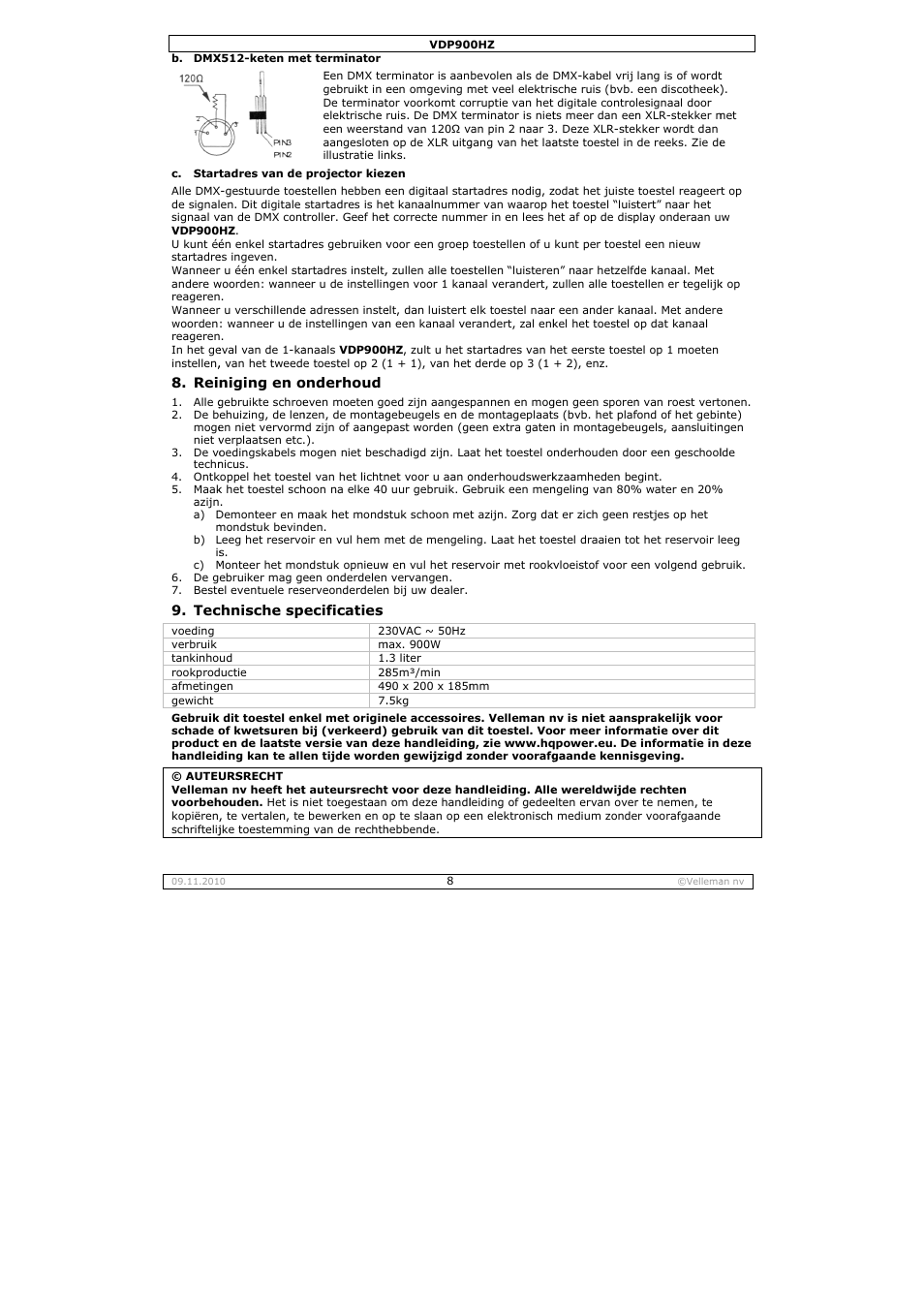 Velleman VDP900HZ User Manual | Page 8 / 19
