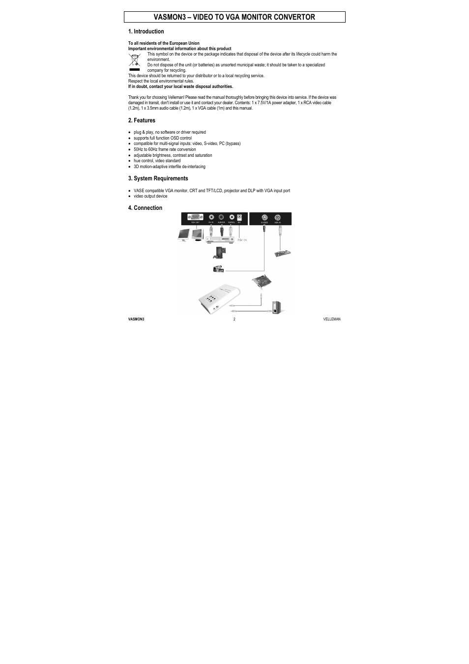 Vasmon3 – video to vga monitor convertor | Velleman VASMON3 User Manual | Page 2 / 14