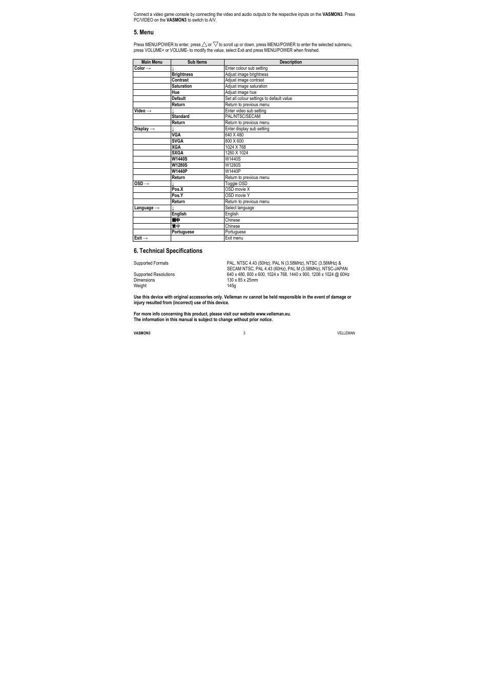 Velleman VASMON3 User Manual | Page 3 / 14