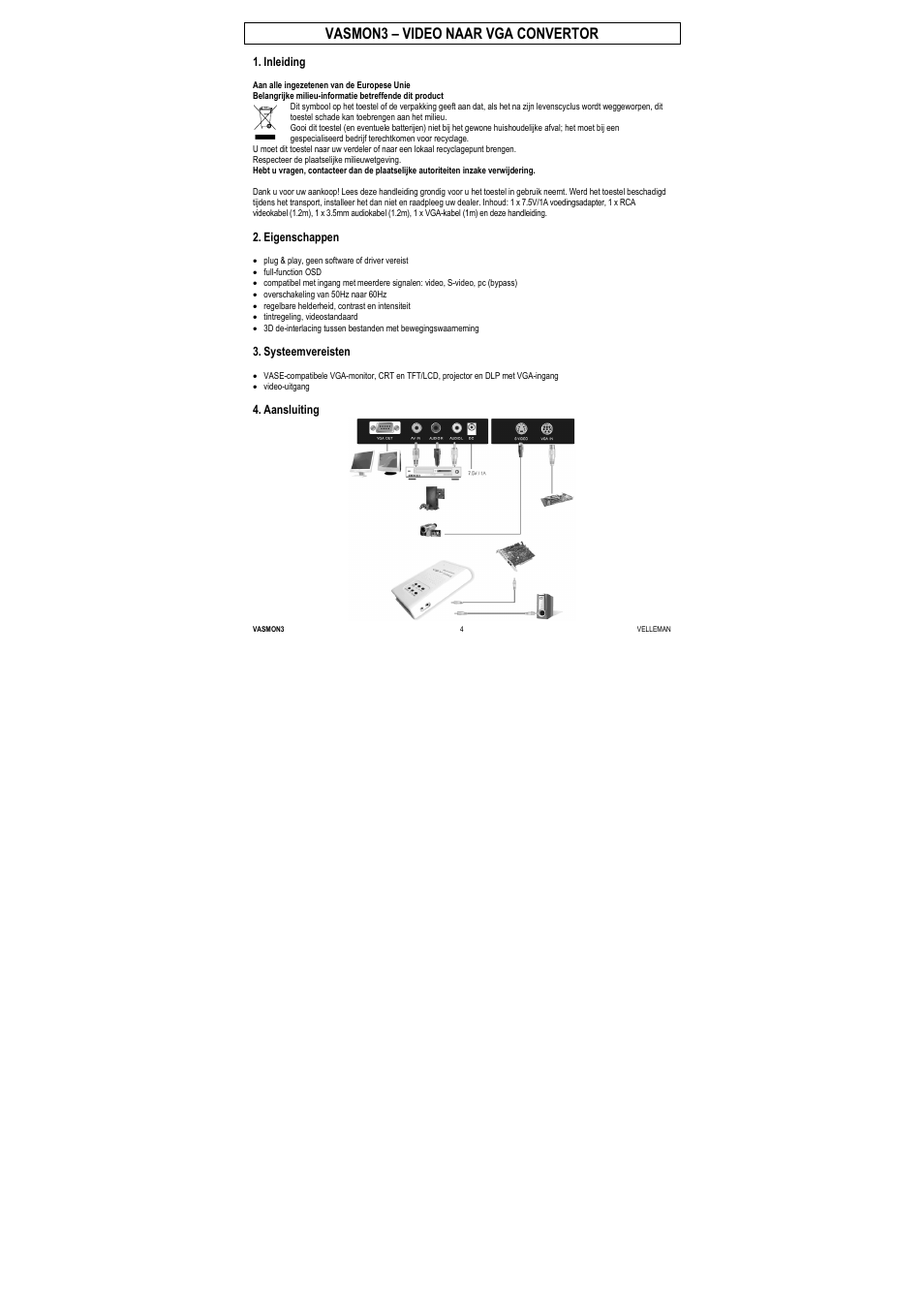 Vasmon3 – video naar vga convertor | Velleman VASMON3 User Manual | Page 4 / 14