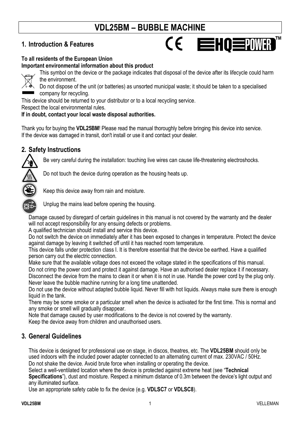 Velleman VDL25BM User Manual | 20 pages