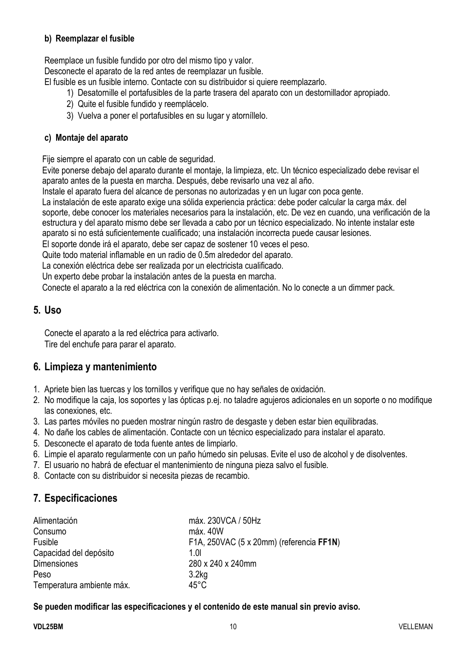 Velleman VDL25BM User Manual | Page 10 / 20