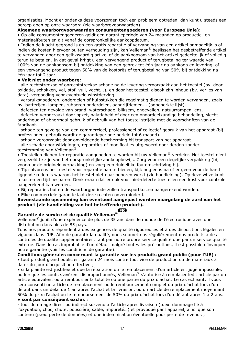 Velleman VDL25BM User Manual | Page 17 / 20