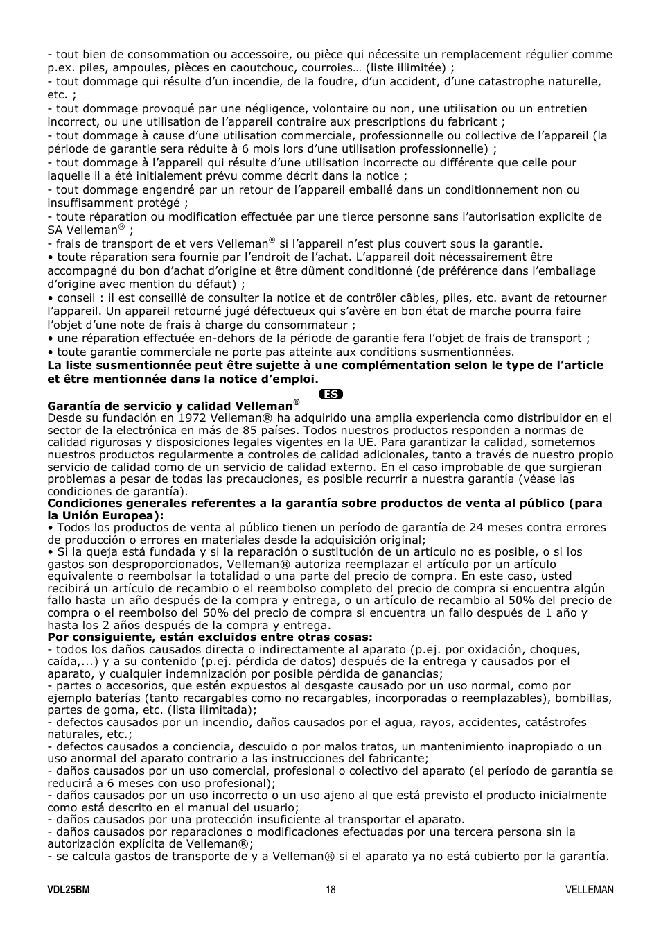 Velleman VDL25BM User Manual | Page 18 / 20