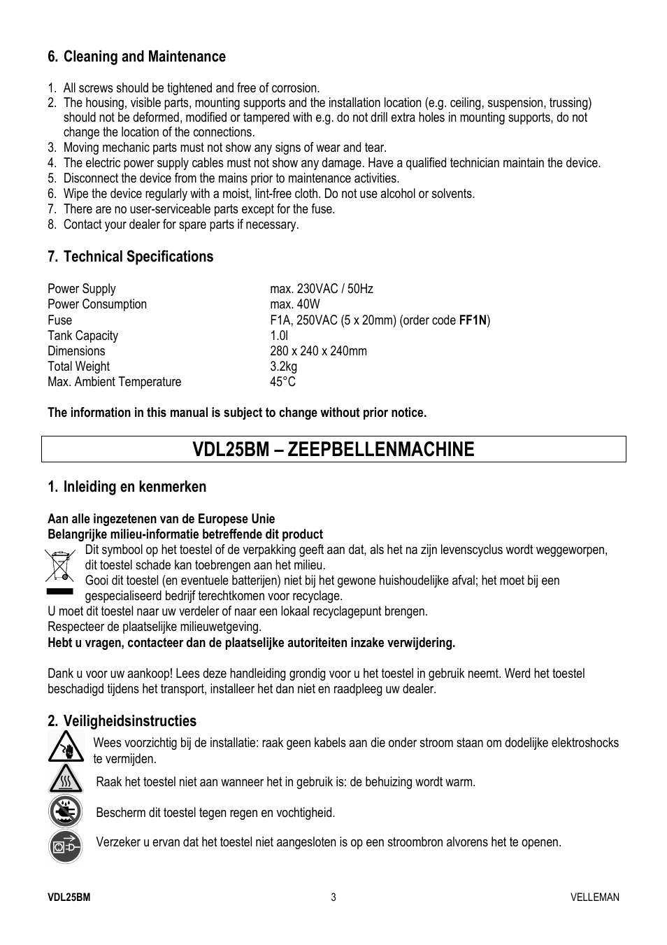 Vdl25bm – zeepbellenmachine | Velleman VDL25BM User Manual | Page 3 / 20