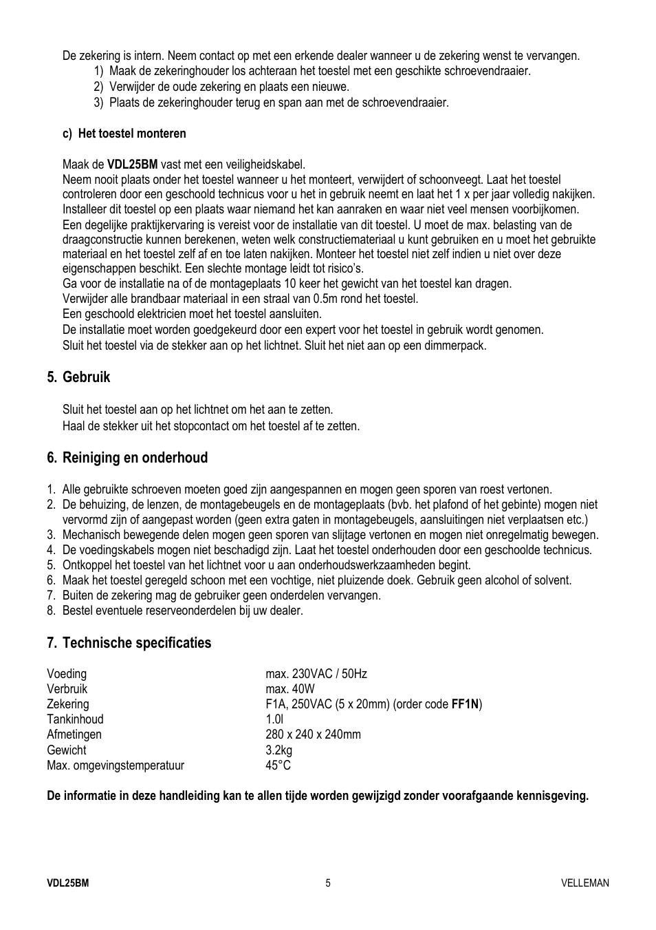 Velleman VDL25BM User Manual | Page 5 / 20