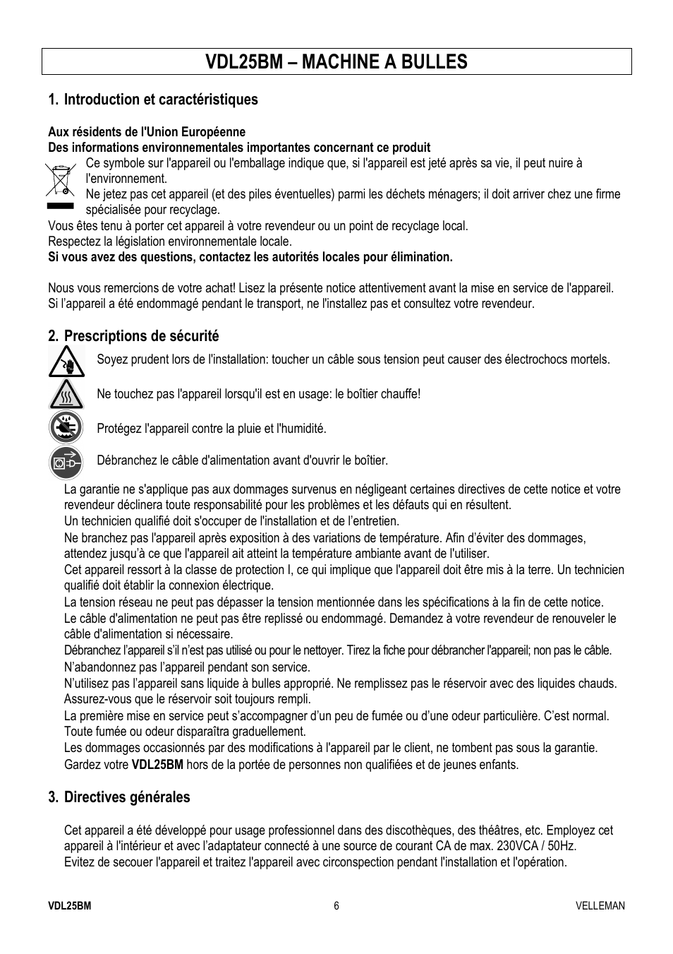 Vdl25bm – machine a bulles | Velleman VDL25BM User Manual | Page 6 / 20