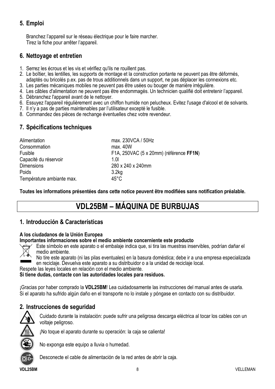 Vdl25bm – máquina de burbujas | Velleman VDL25BM User Manual | Page 8 / 20