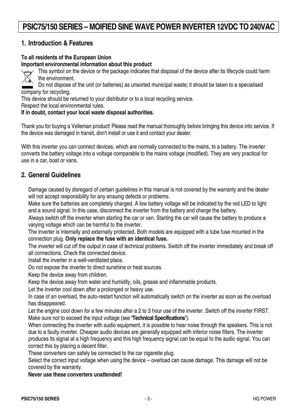 Velleman PSIC75B User Manual | Page 3 / 18