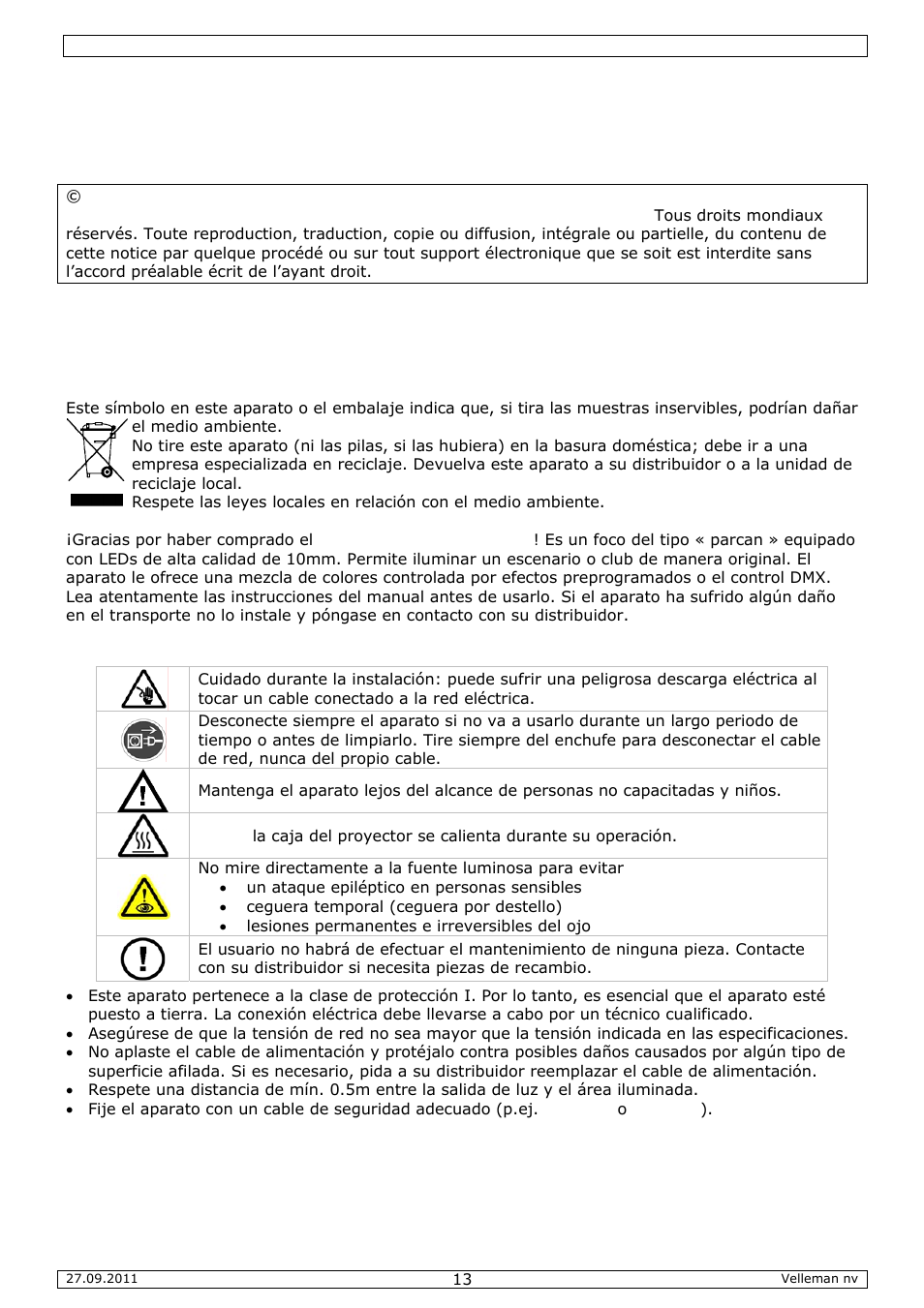 Manual del usuario | Velleman VDPLP64SB User Manual | Page 13 / 22