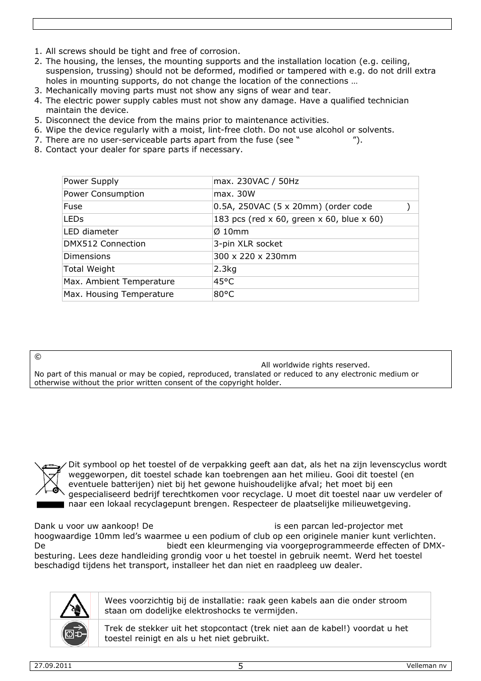 Gebruikershandleiding | Velleman VDPLP64SB User Manual | Page 5 / 22