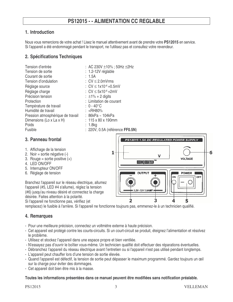 Velleman PS12015 User Manual | Page 3 / 5
