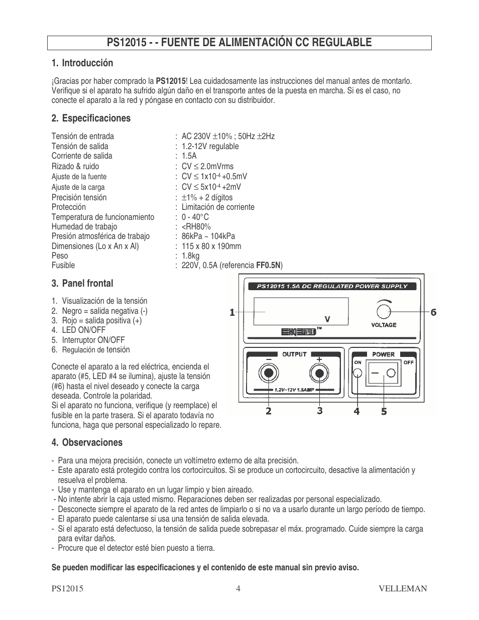 Velleman PS12015 User Manual | Page 4 / 5