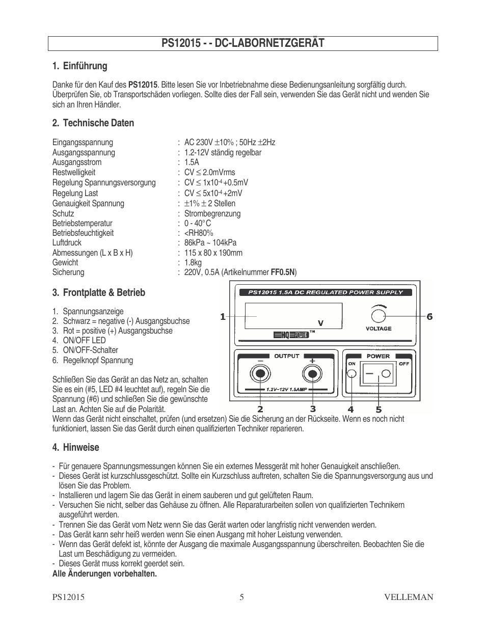 Velleman PS12015 User Manual | Page 5 / 5