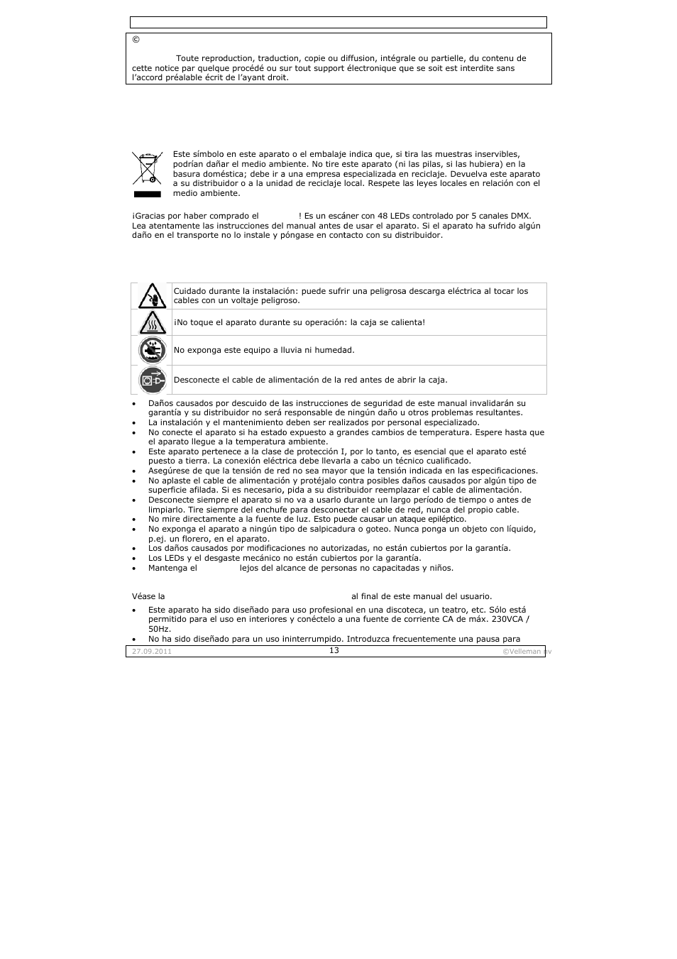 Manual del usuario, Nual del, L usuar | Velleman VDPL300SC User Manual | Page 13 / 21