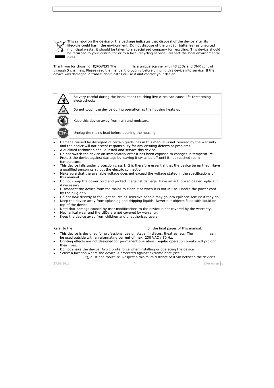 User manual, User ma, Anual | Velleman VDPL300SC User Manual | Page 3 / 21