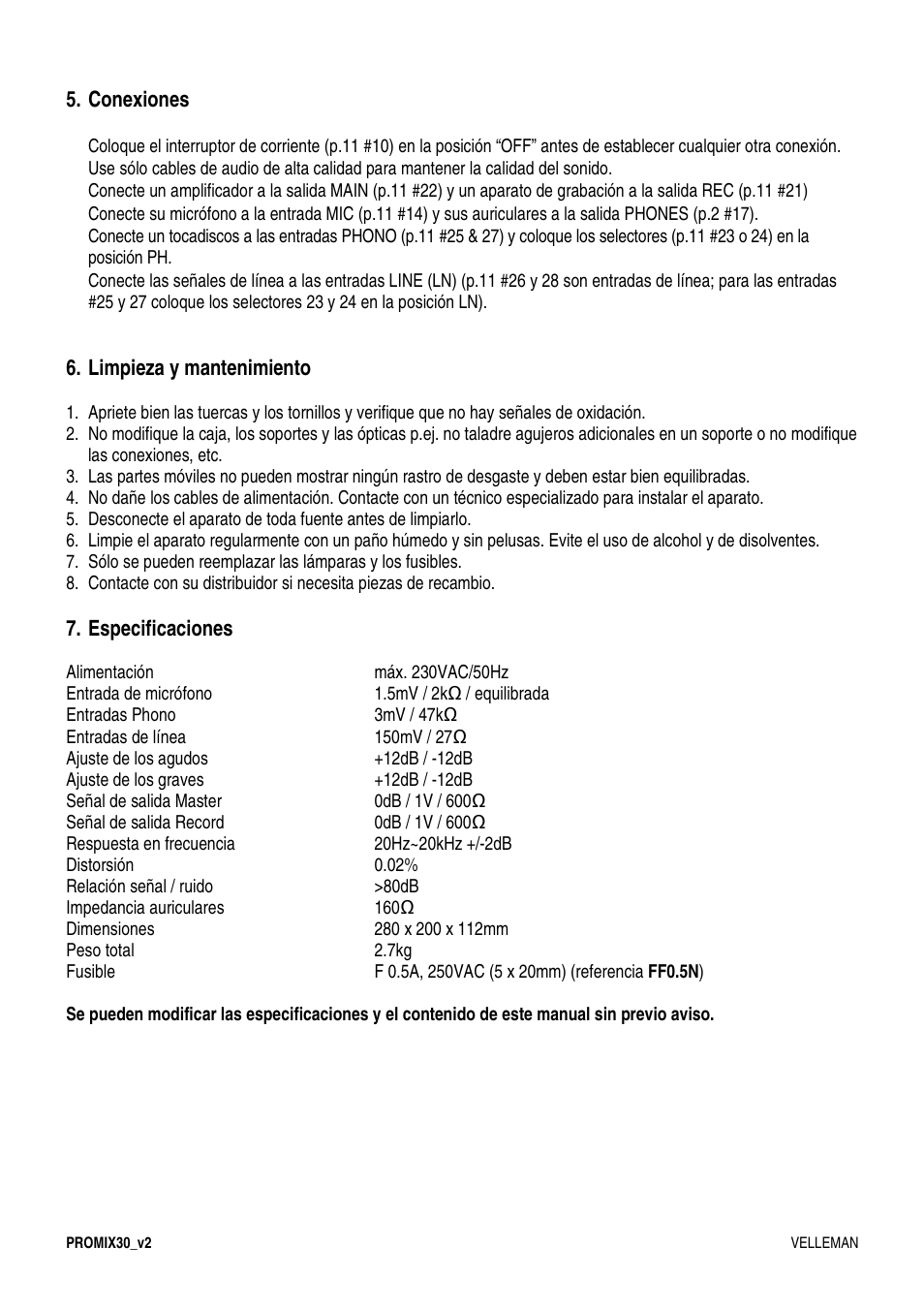 Velleman PROMIX30 User Manual | Page 14 / 17