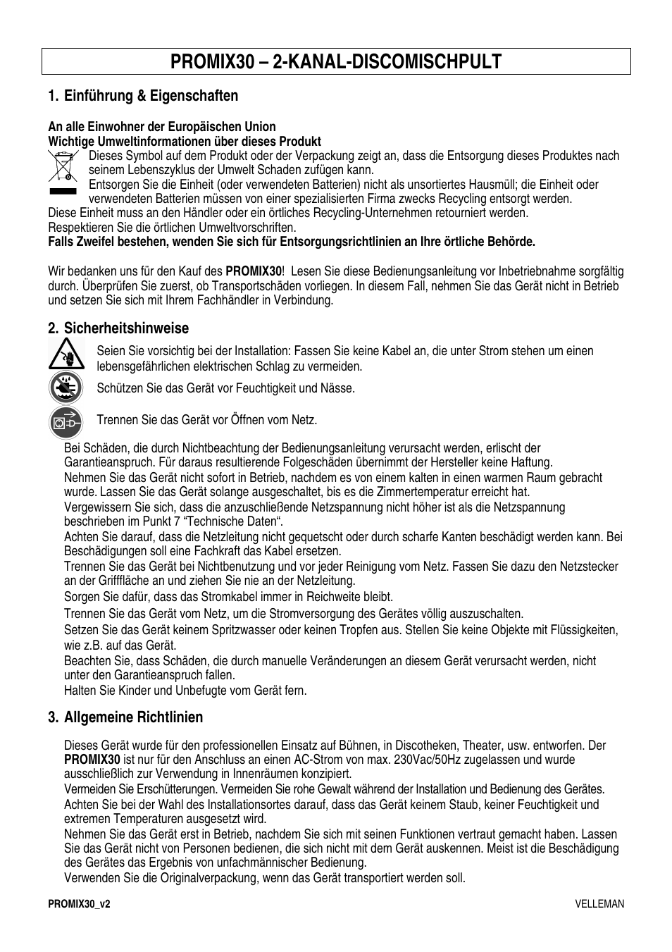 Promix30 – 2-kanal-discomischpult | Velleman PROMIX30 User Manual | Page 15 / 17
