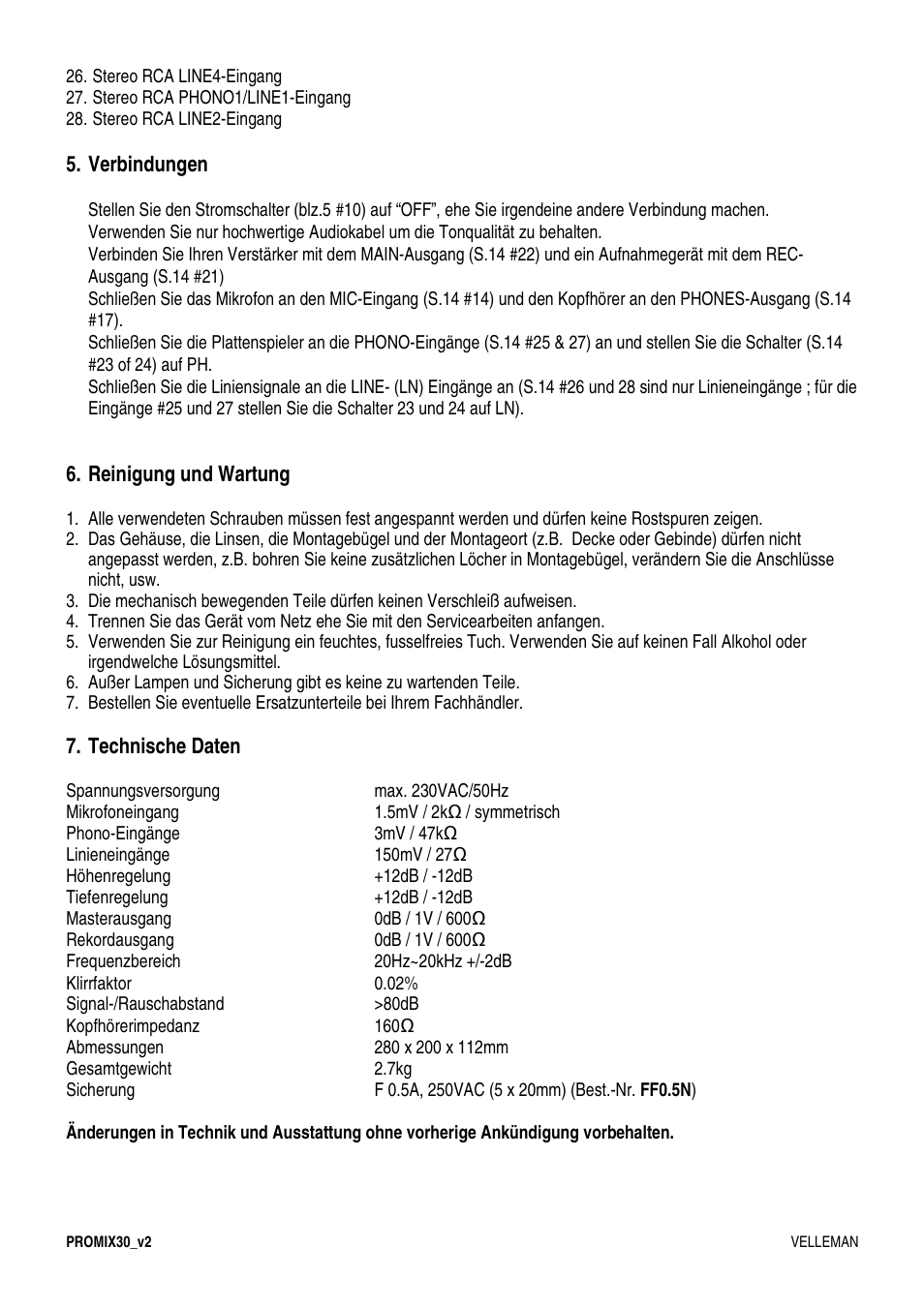 Velleman PROMIX30 User Manual | Page 17 / 17