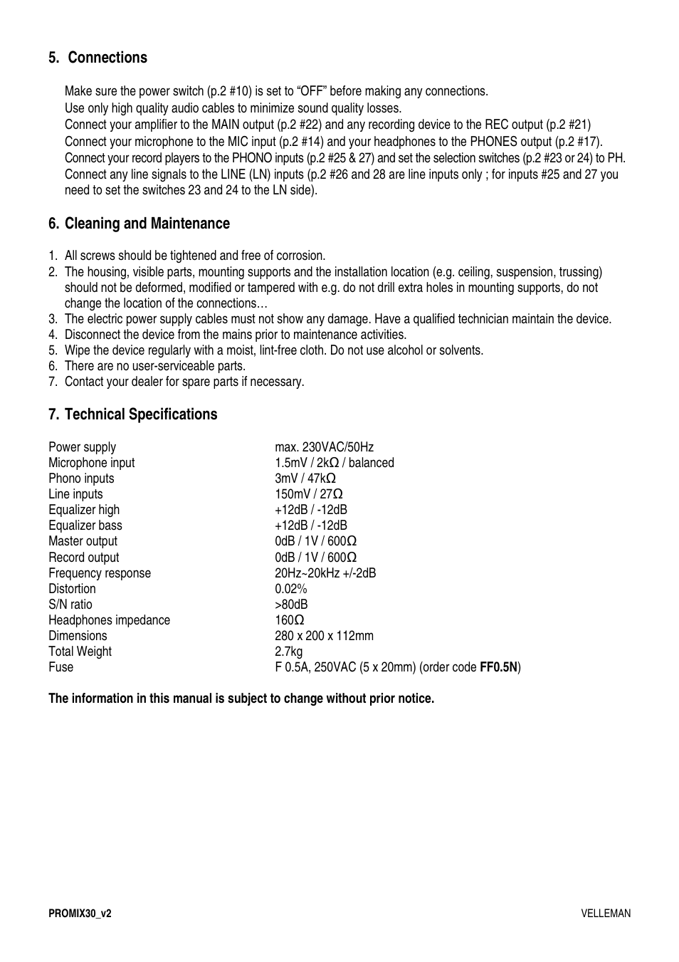 Velleman PROMIX30 User Manual | Page 5 / 17