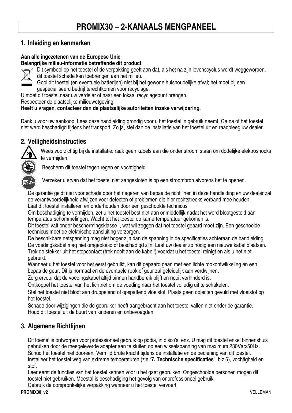 Promix30 – 2-kanaals mengpaneel | Velleman PROMIX30 User Manual | Page 6 / 17