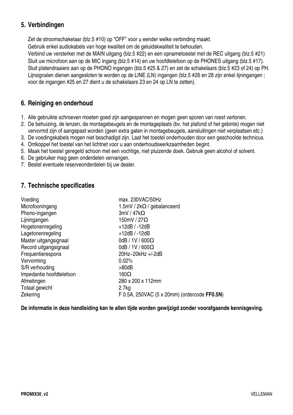 Velleman PROMIX30 User Manual | Page 8 / 17