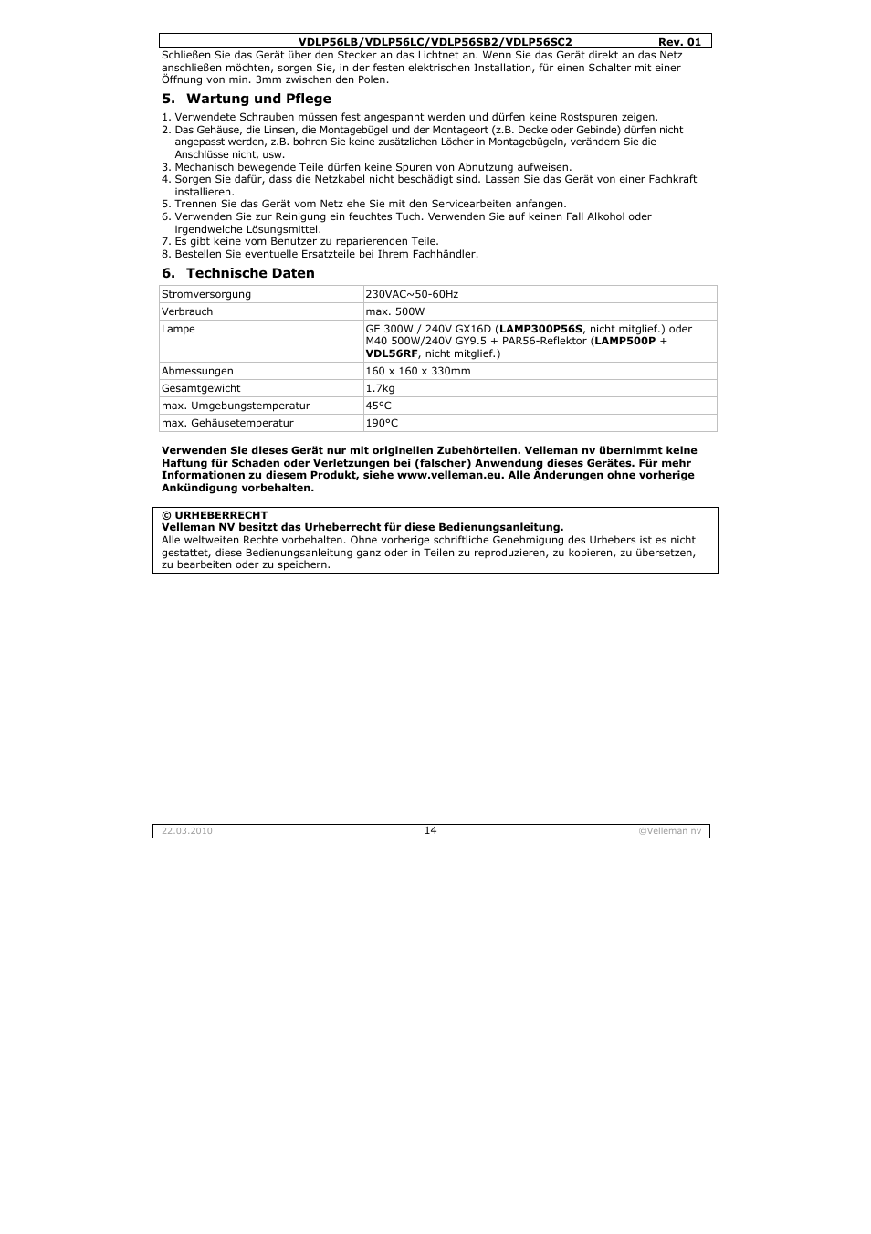 Velleman VDLP56SB2 User Manual | Page 14 / 16