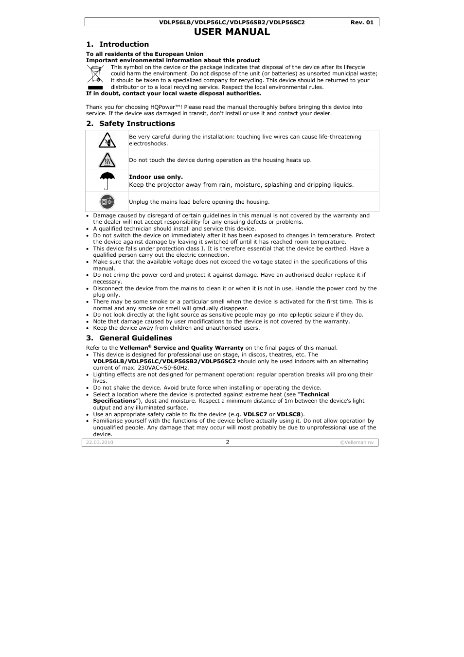 User ma, Anual | Velleman VDLP56SB2 User Manual | Page 2 / 16
