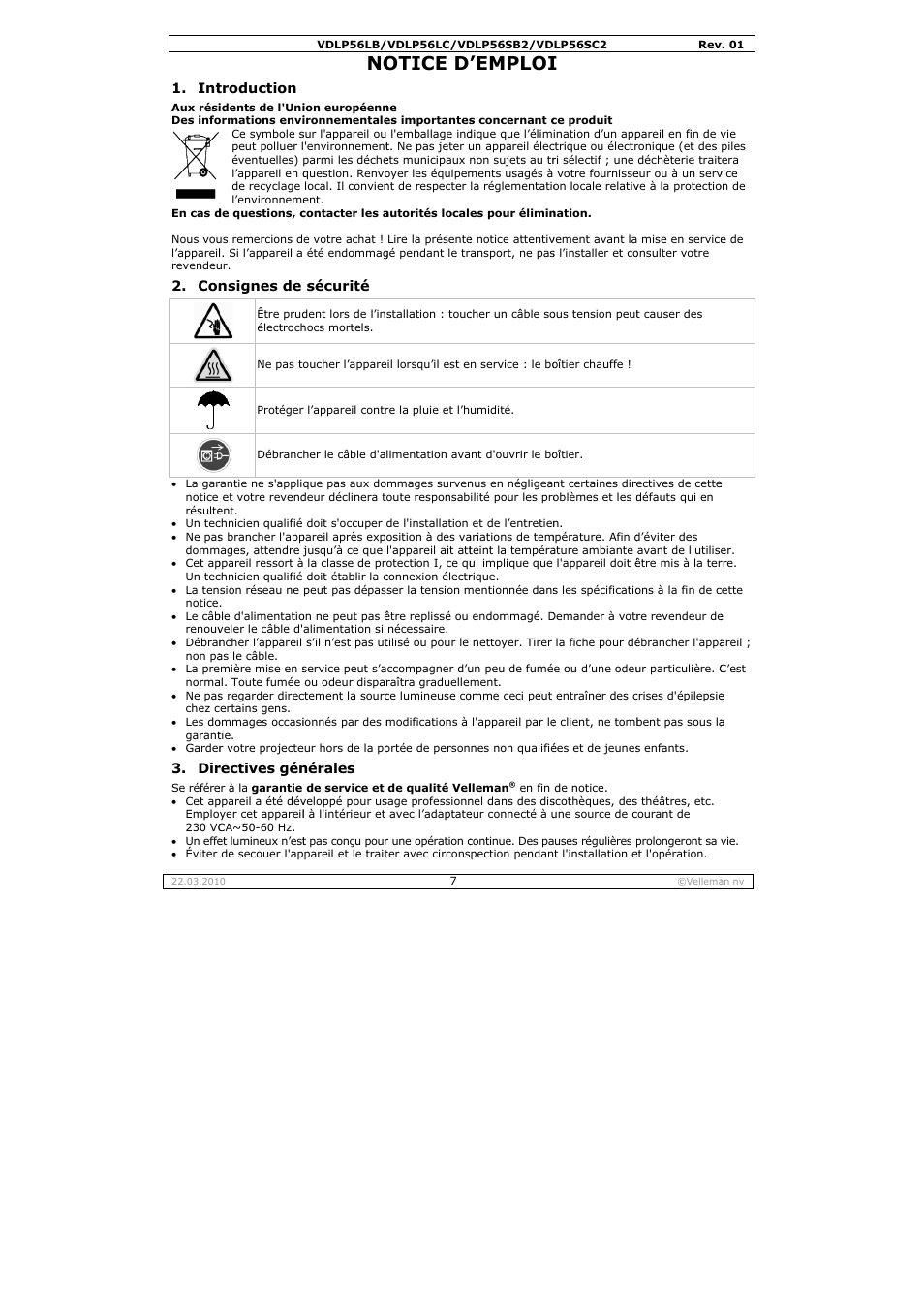 Otice d, Emploi | Velleman VDLP56SB2 User Manual | Page 7 / 16