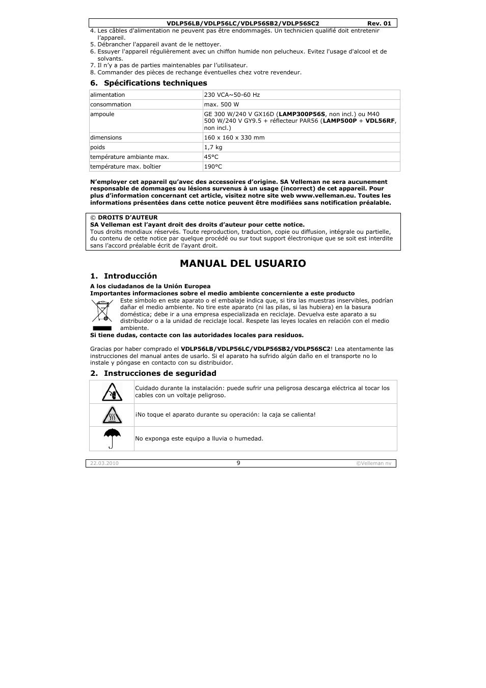 Nual del, L usuar | Velleman VDLP56SB2 User Manual | Page 9 / 16