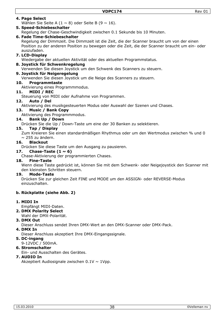 Velleman VDPC174 User Manual | Page 38 / 47