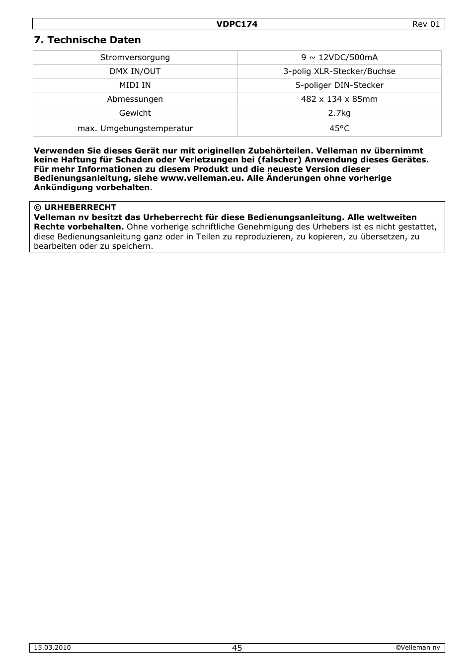 Velleman VDPC174 User Manual | Page 45 / 47