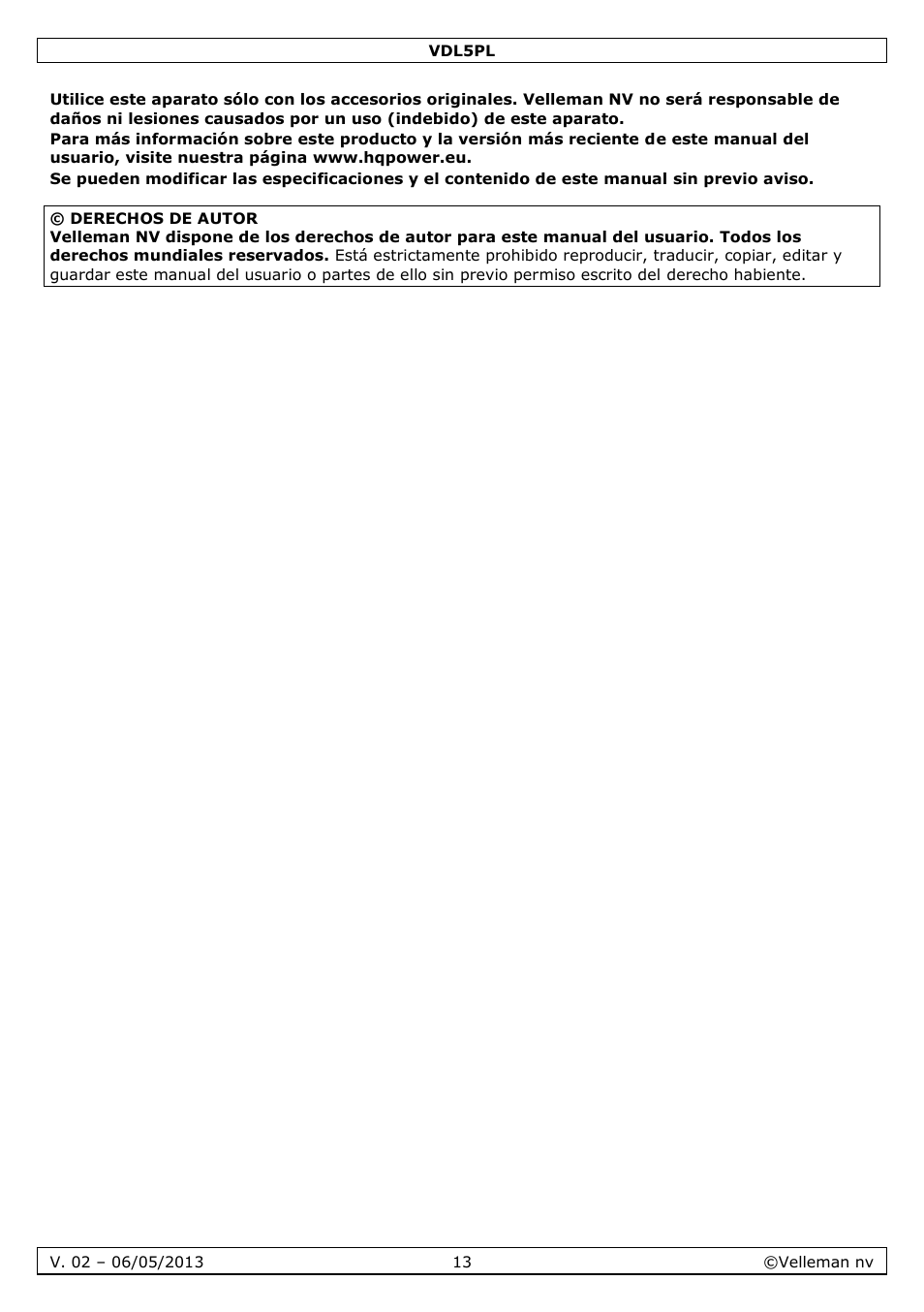 Velleman VDL5PL User Manual | Page 13 / 18