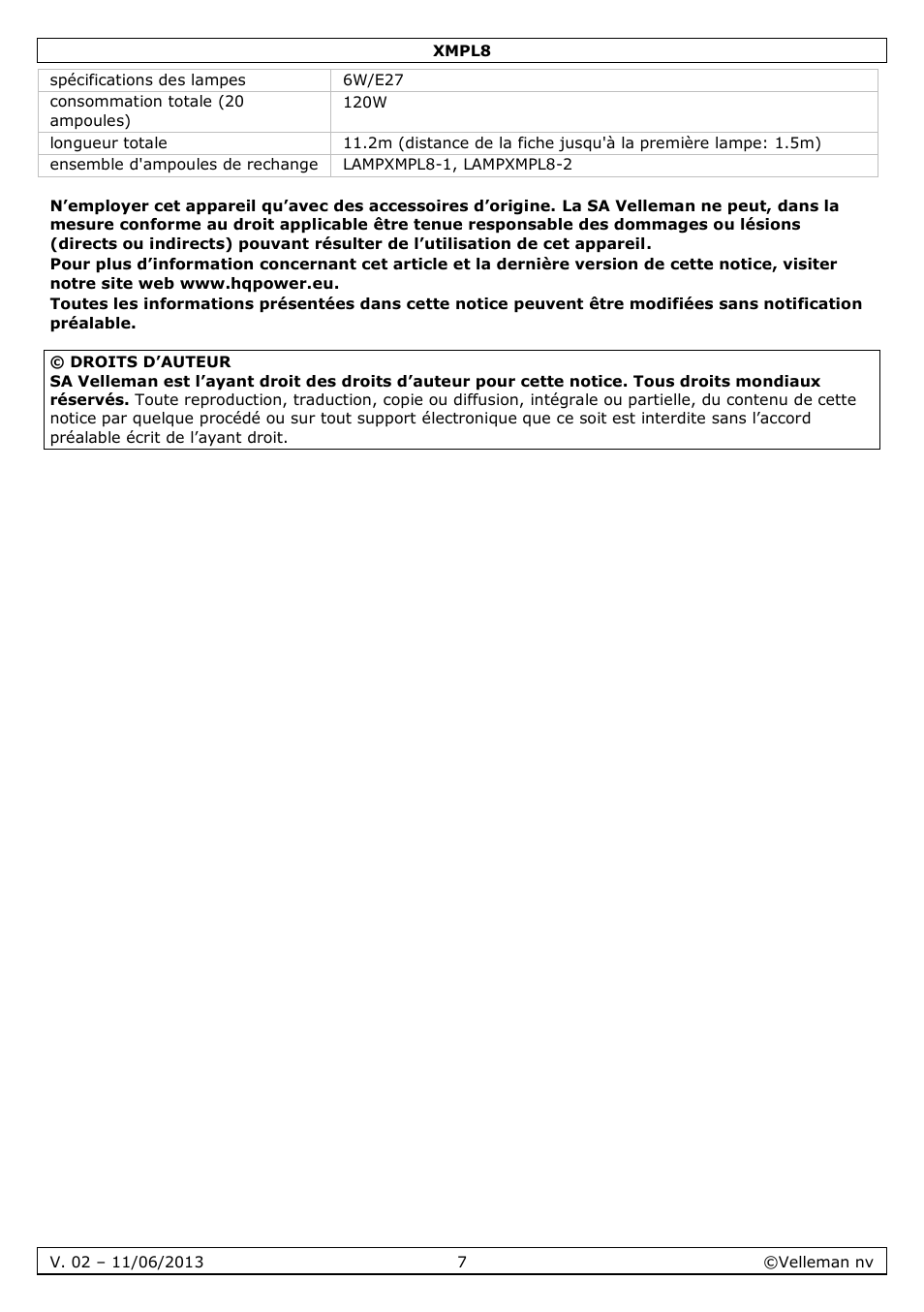 Velleman XMPL8 User Manual | Page 7 / 13