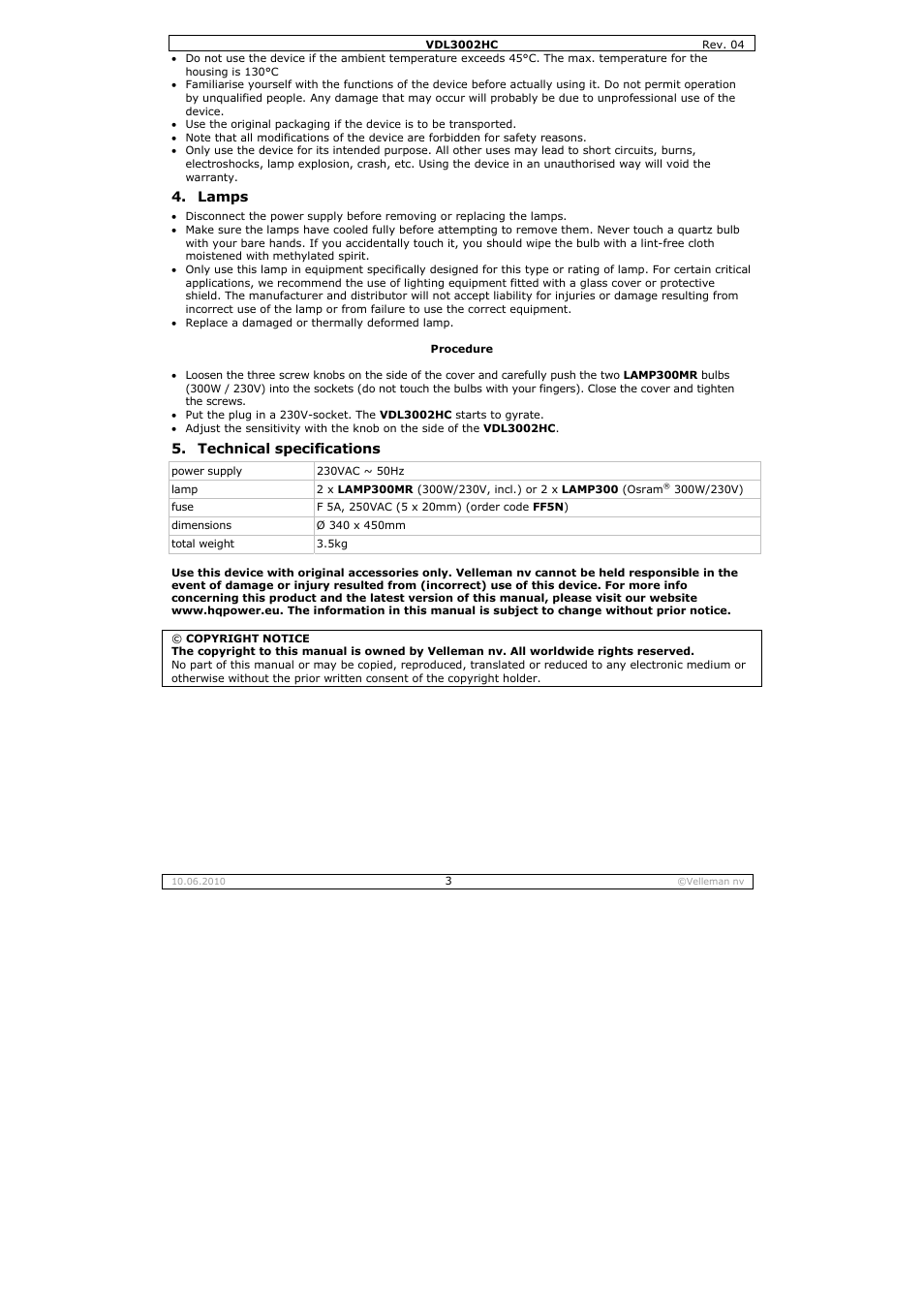 Velleman VDL3002HC User Manual | Page 3 / 13