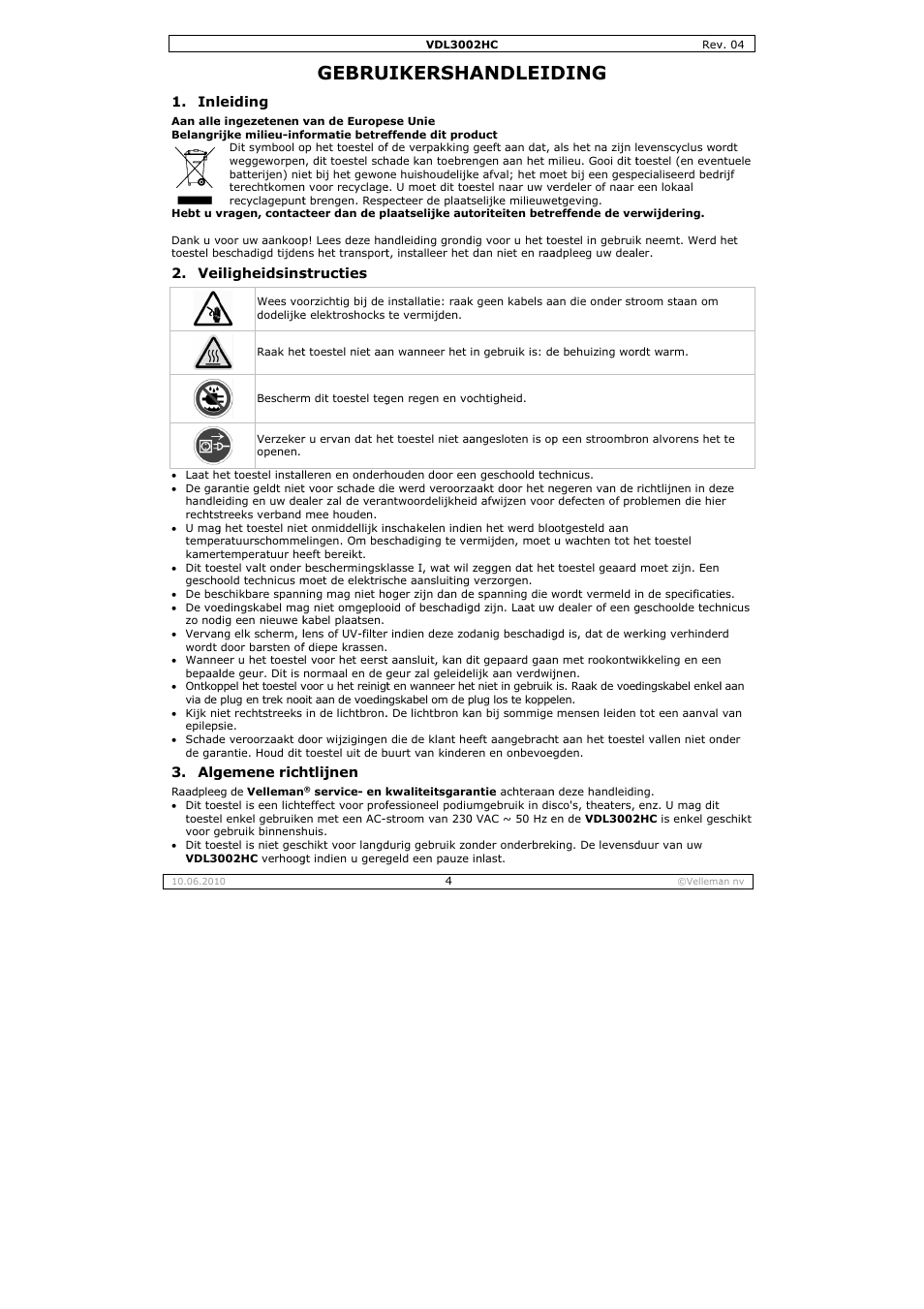 Gebru, Uikersha, Andleid | Ding | Velleman VDL3002HC User Manual | Page 4 / 13