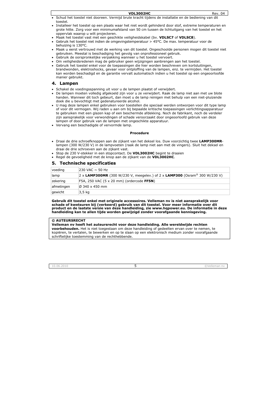 Velleman VDL3002HC User Manual | Page 5 / 13