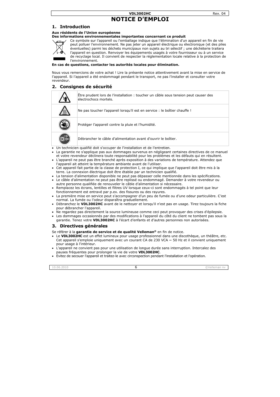 Otice d, Emploi | Velleman VDL3002HC User Manual | Page 6 / 13